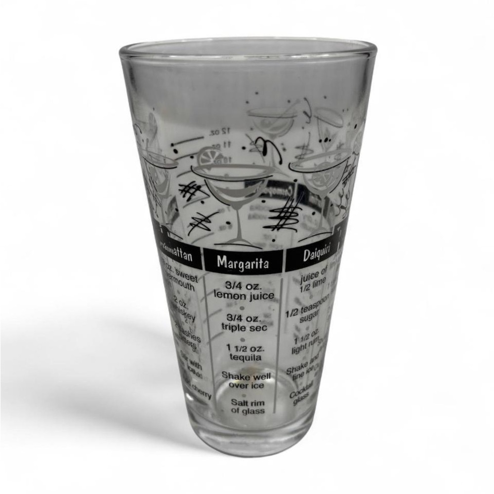 Vintage Libbey Barware Cocktail Recipe Black & White Shaker Mixing Tumbler